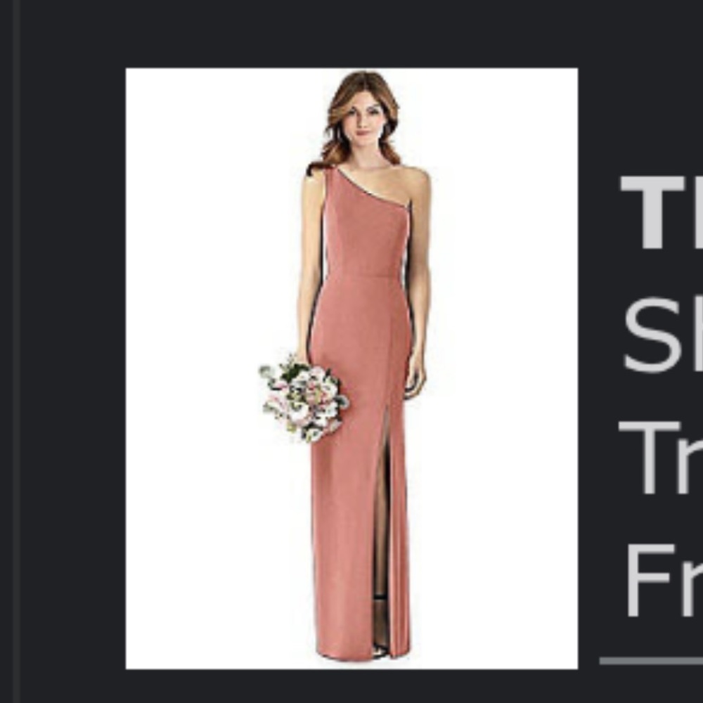 Dessy Group One Shoulder Crepe Trumpet Gown with Front Slit in color Desert Rose